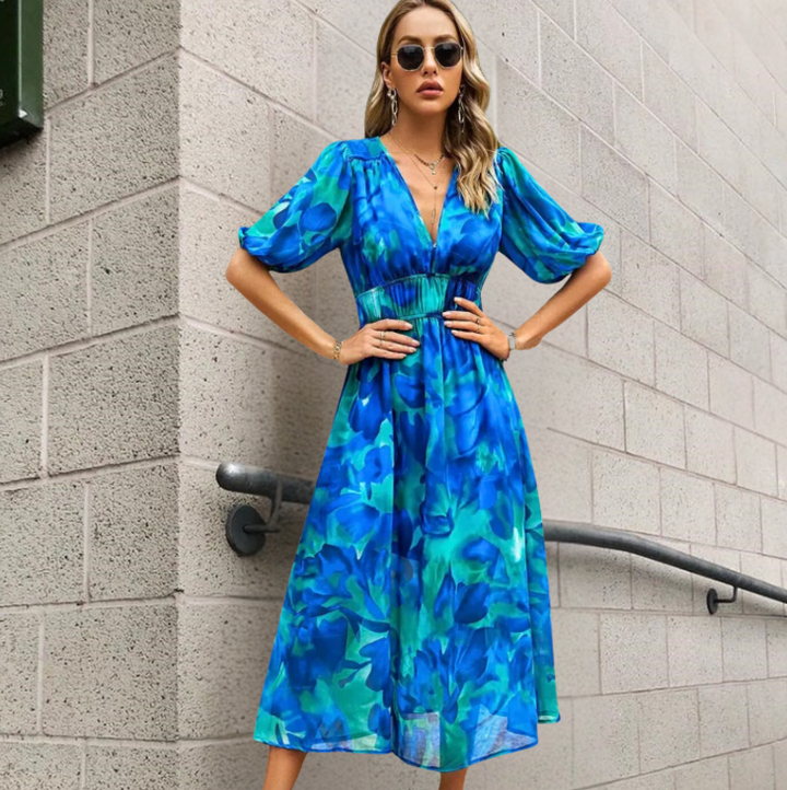 Bella stride|TIMELESS MIDI DRESS WITH PUFF SLEEVES