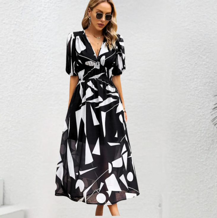 Bella stride|TIMELESS MIDI DRESS WITH PUFF SLEEVES