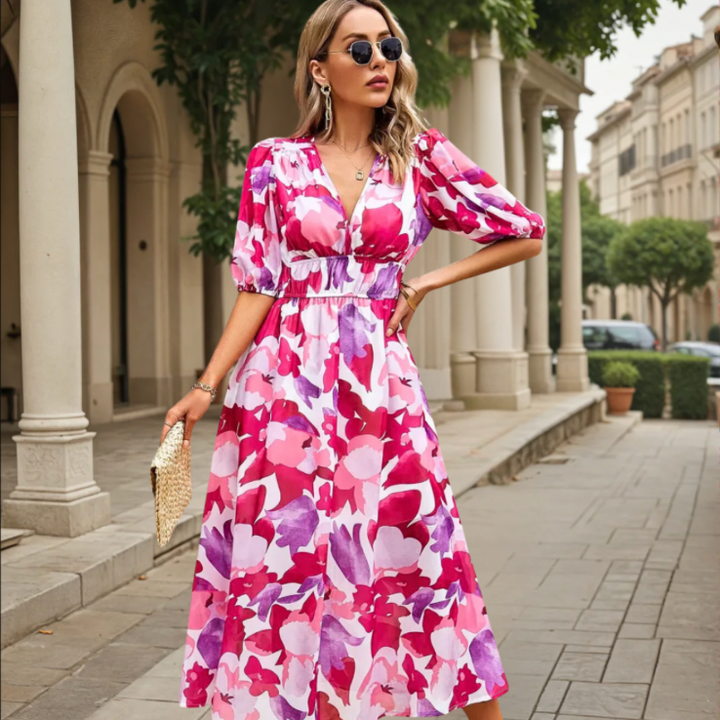 Bella stride|TIMELESS MIDI DRESS WITH PUFF SLEEVES