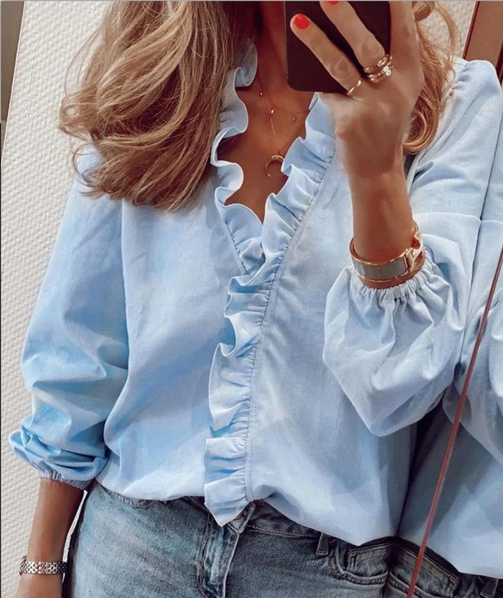 Bella stride| Women's Blouse Solid Color Ruffle