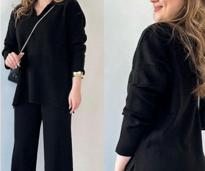 Bella Stride| Amara- Casual Two-Piece Ensemble with V-Neck and Slit