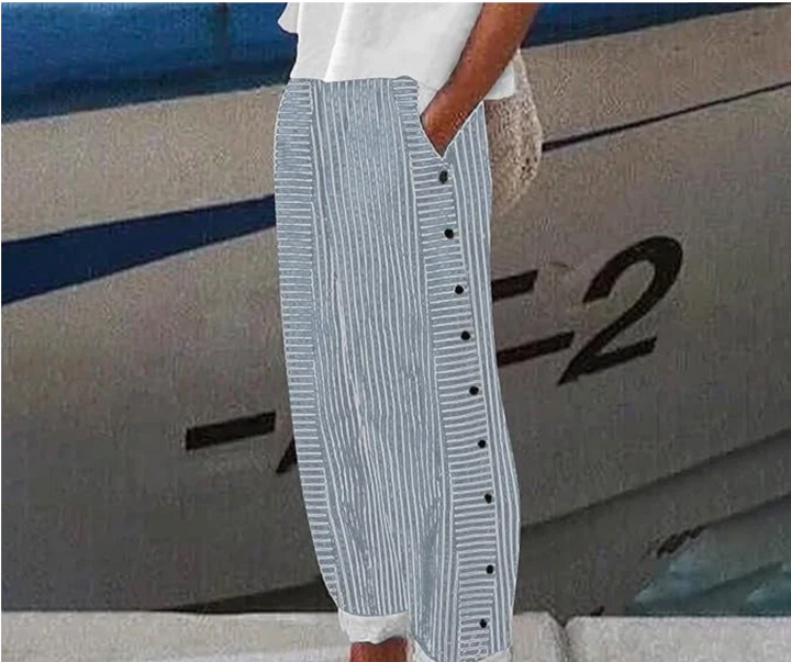 Bella Stride| Sera - Striped Button-Detail Trousers