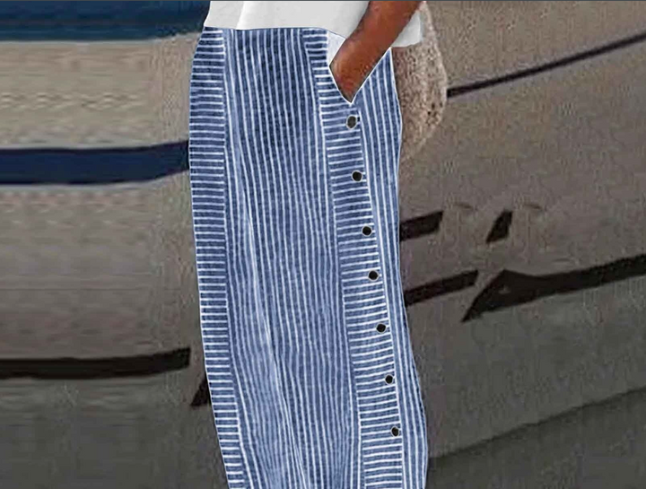 Bella Stride| Sera - Striped Button-Detail Trousers
