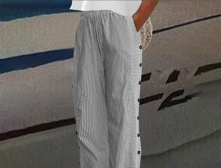 Bella Stride| Sera - Striped Button-Detail Trousers