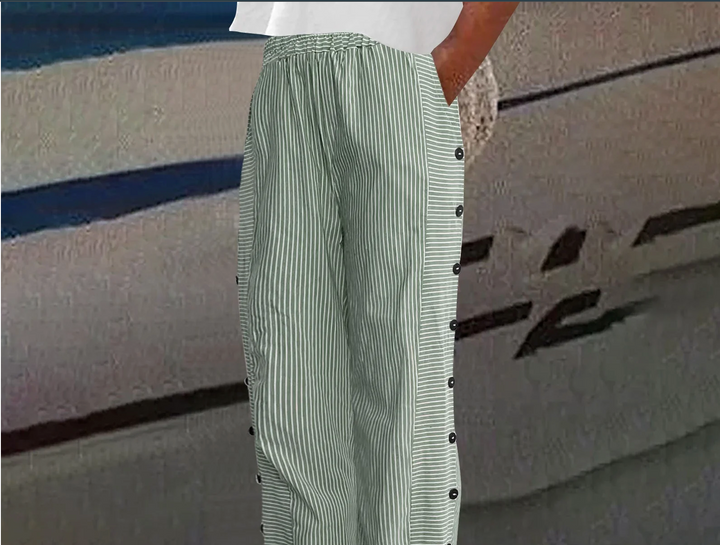 Bella Stride| Sera - Striped Button-Detail Trousers