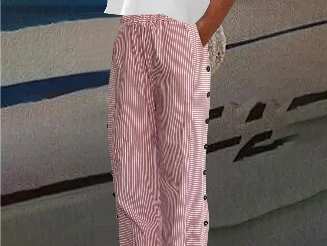 Bella Stride| Sera - Striped Button-Detail Trousers