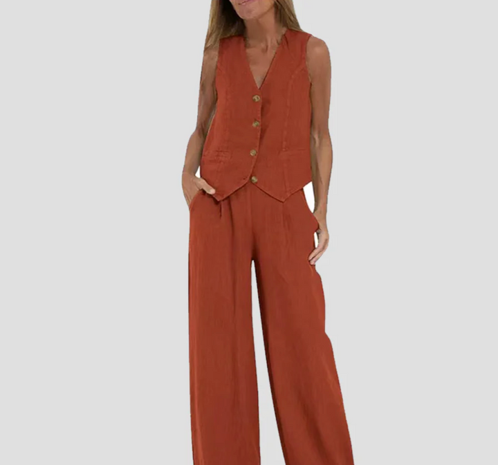 Bella Stride| Aira™ - Buttoned Vest & Wide-Leg Trousers Set